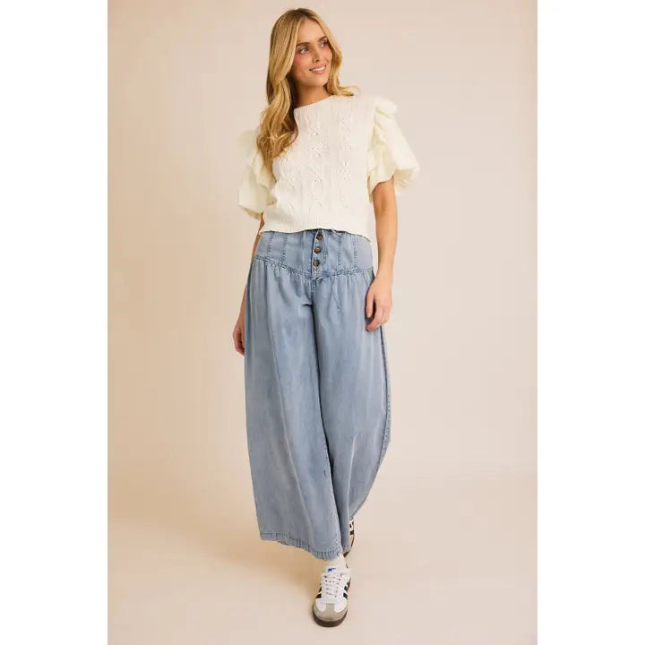 Wide Leg Washed Tencel Denim Pants