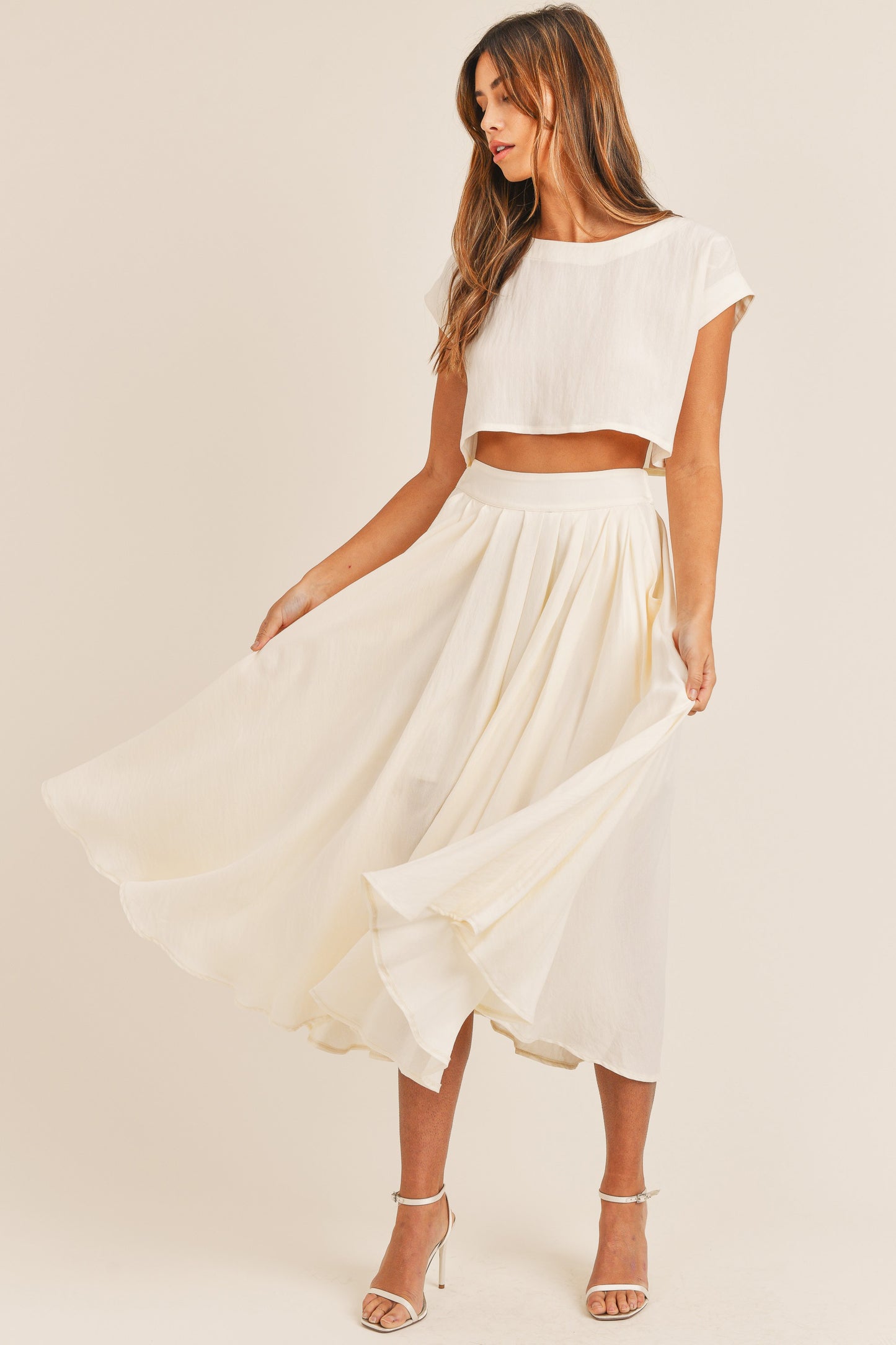 Linen Cream Midi Skirt