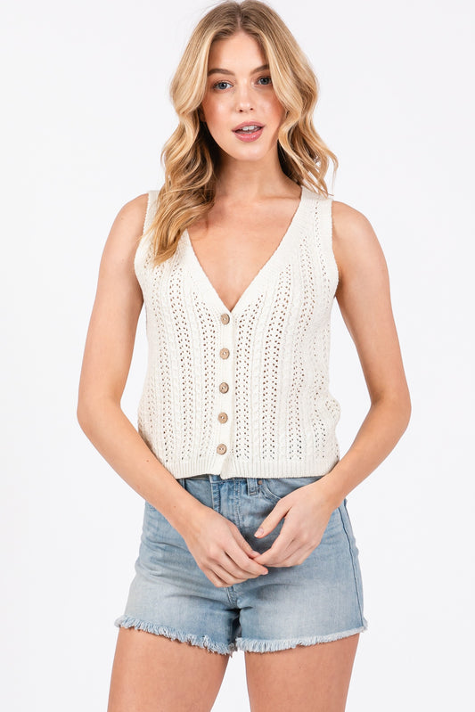 BUTTON UP CROCHET SWEATER TANK TOP