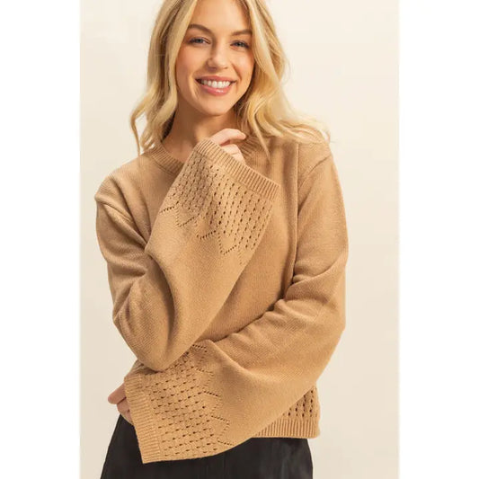 Unique Eyelet Detailed Long Sleeve Sweater