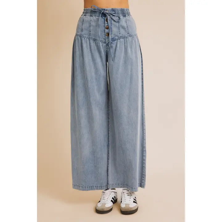 Wide Leg Washed Tencel Denim Pants