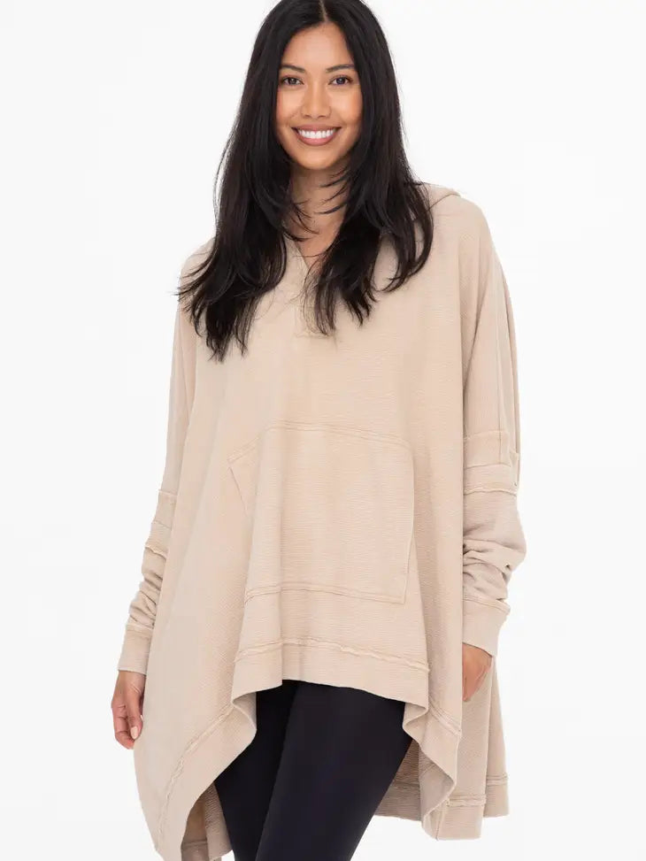 Oversized Cotton Poncho with Hood