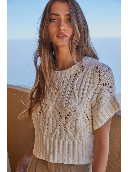 Knit Sweater Crochet Round Neck Short Sleeve Top