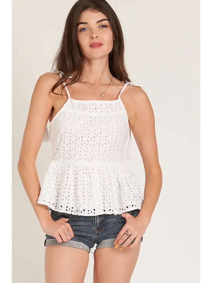 Shoulder Tie Eyelet Top