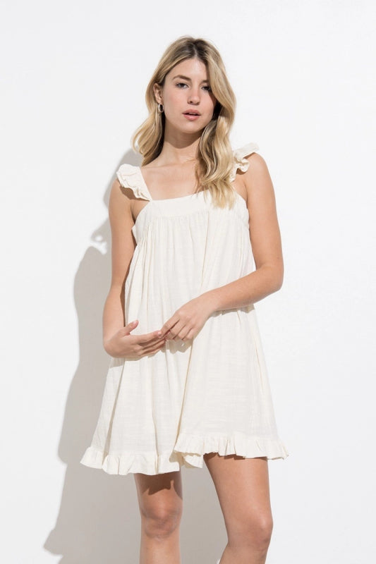 Ivory Ruffled Square Neck Dress