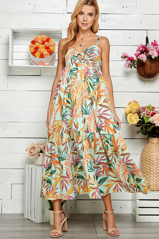 Multi Tropical Print Tiered Dress