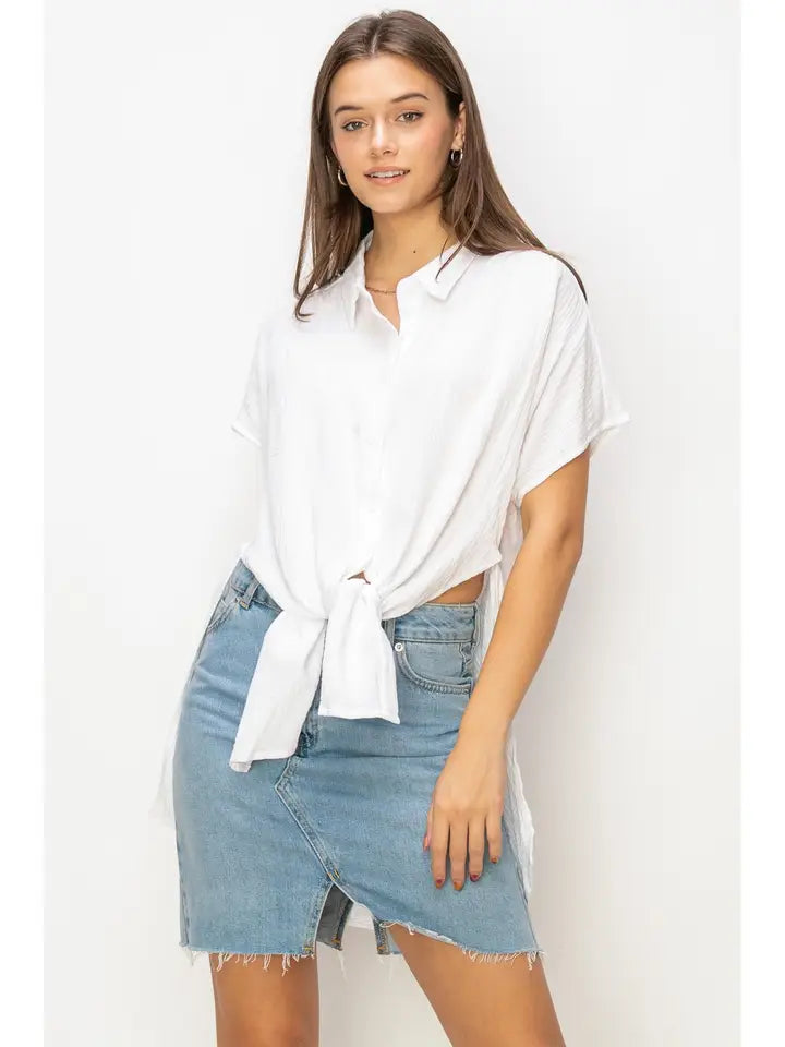 TIE-FRONT Double Gauze Longline Shirt