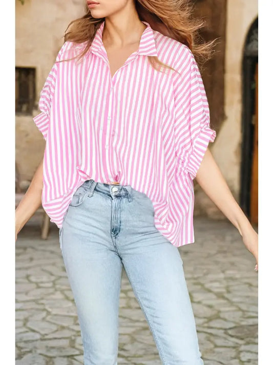 Stripe Dolman Sleeve Oversize Shirt