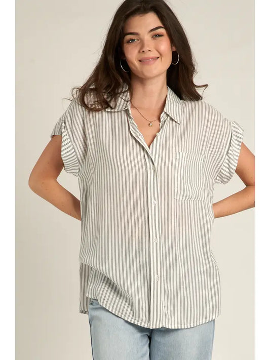 Short Sleeve Striped Button Down Top