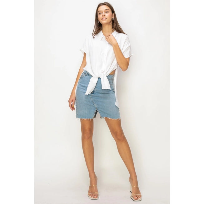 TIE-FRONT Double Gauze Longline Shirt